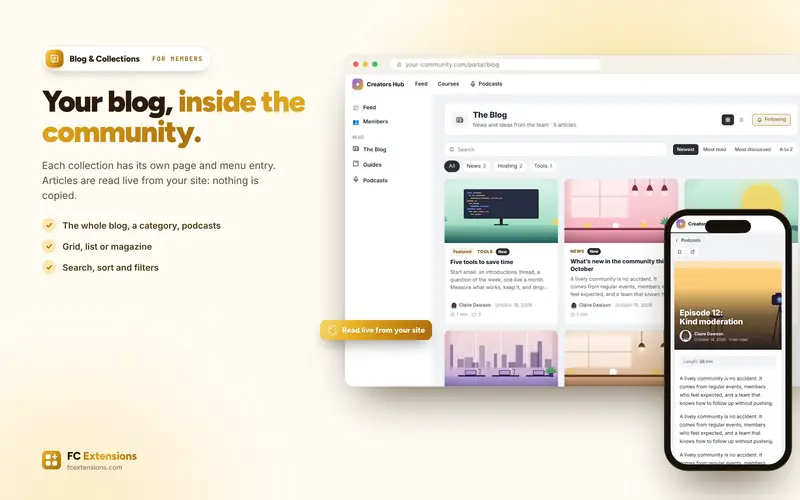 The “Blog” collection inside the community, on desktop and on phone.