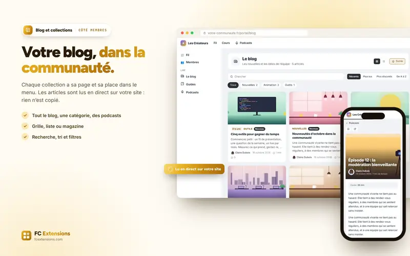 La collection « Le blog » dans la communauté, sur ordinateur et sur téléphone.