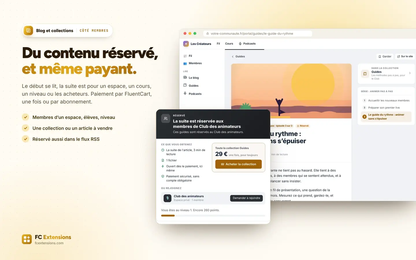 Un guide réservé : le début de l’article et la carte d’achat.