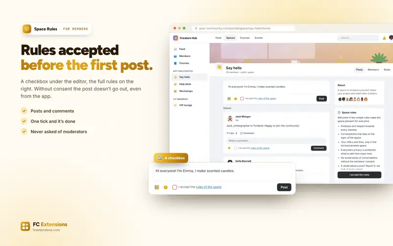 A space with the “I accept the rules” checkbox under the editor and the rules on the right.