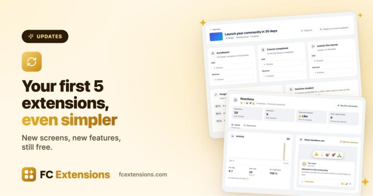 Featured image: “Updates”, the first five FC Extensions with their new settings screens.