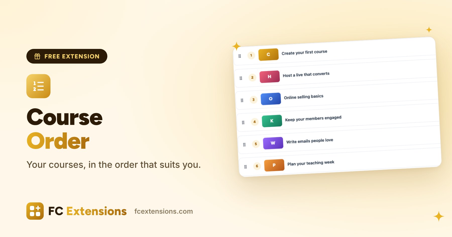 Featured image: Course Order, with a list of courses dragged into the chosen order.