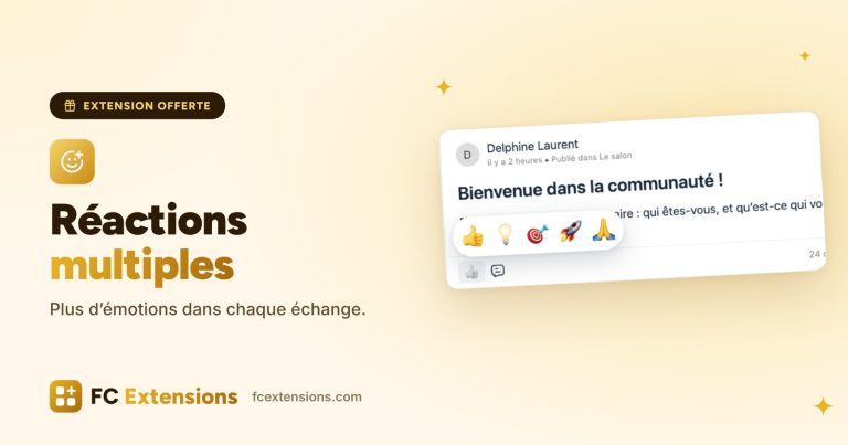 Image à la une : « Réactions multiples », avec le sélecteur de réactions ouvert sur une publication de la communauté.