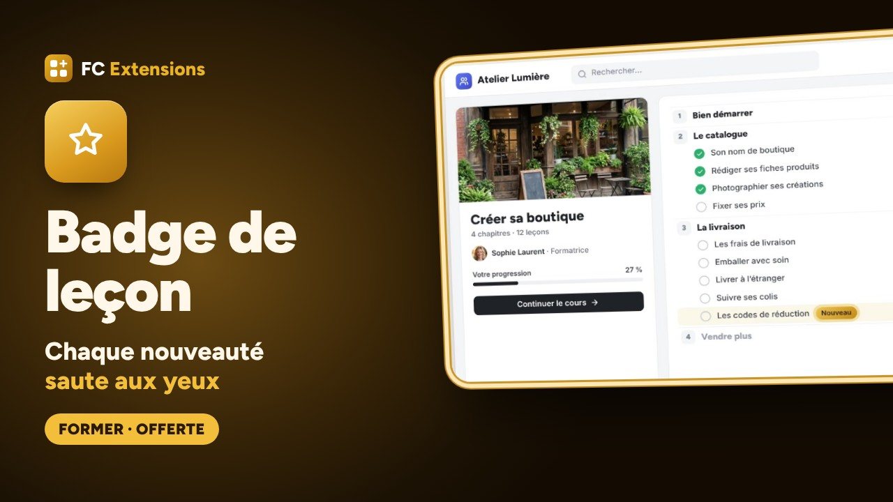 Badge de leçon pour FluentCommunity : chaque nouveauté saute aux yeux