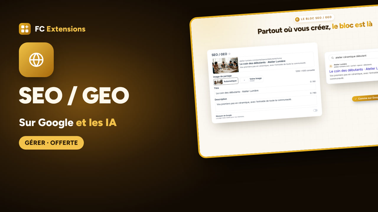 SEO / GEO pour FluentCommunity : trouvée sur Google, prête pour les IA